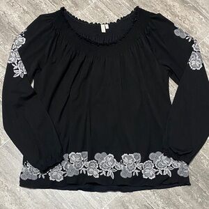 Madison Black Top with White Floral Design